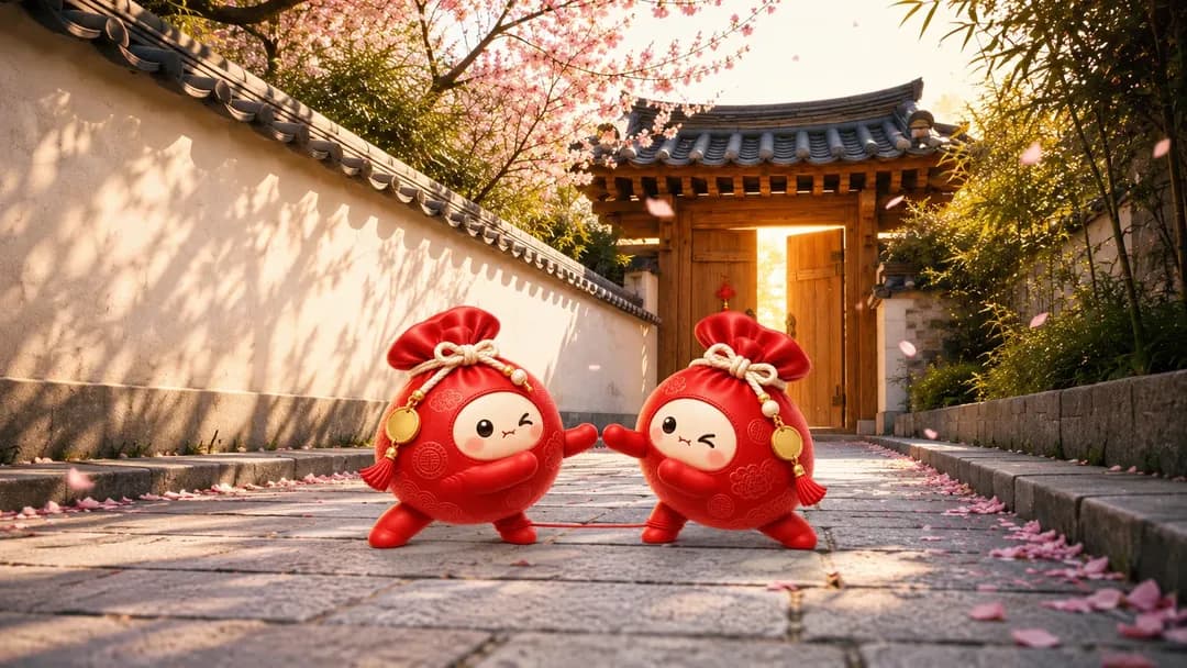 홍실에 묶인 복영 둘